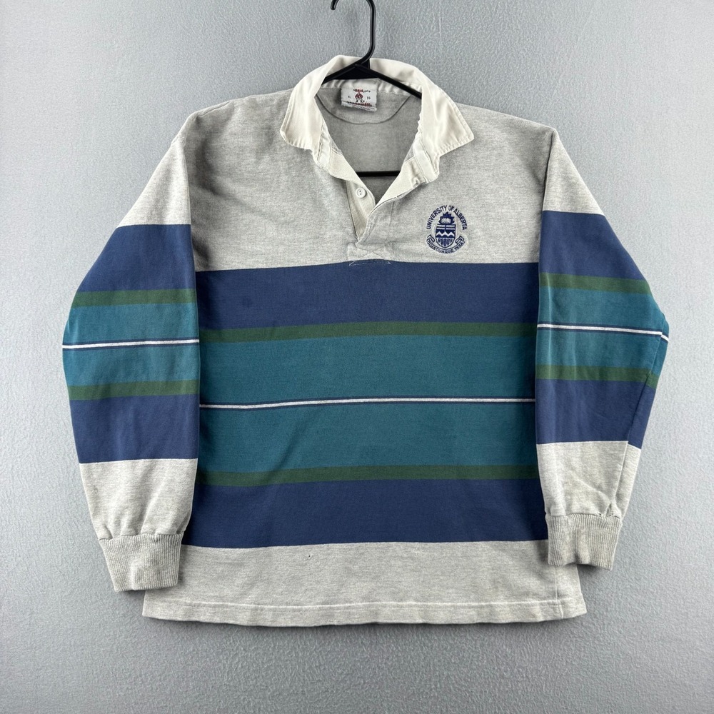 Vintage University of Alberta Rugby Shirt Mens XL Gray Barbarian Cotton 90s